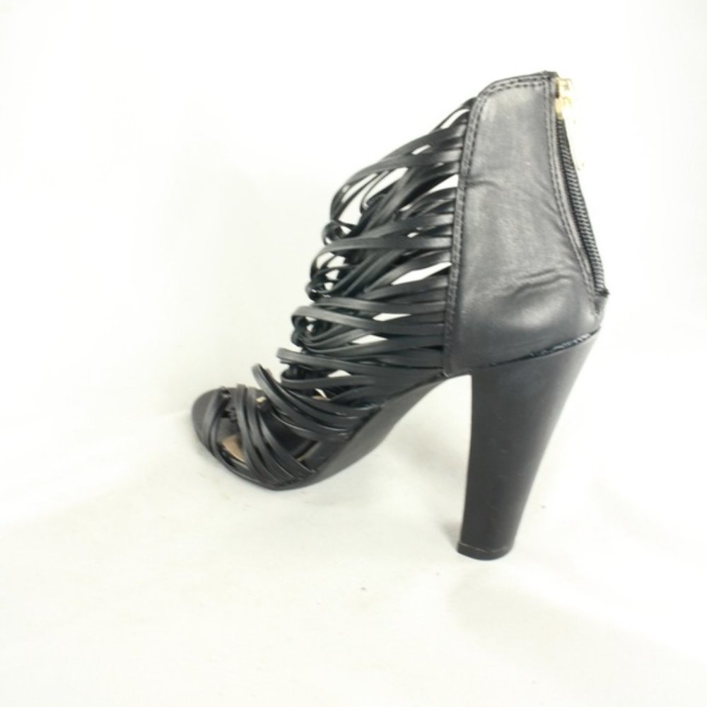 JustFab Strappy Open Toe Black Gold Sandal Heels - Picture 7 of 8